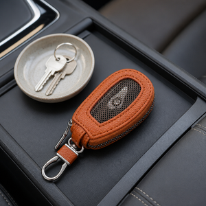 Étui à clés de voiture en cuir PU avec motif nid d'abeille, universel, avec crochet en métal - Product Image 2