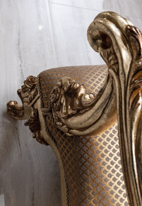 Luxury Baroque Accent <b>Chair</b> Featuring Golden Leaf Finish and Premium Jacquard Fabric Upholstery - Product Image 3