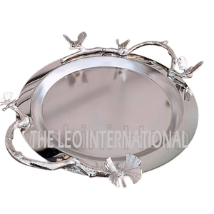 Aluminium Métal Avec Poignées Latérales Forme Ovale Fleur Design Maison Hôtel Restaurant Service Plateau Plaqué Argent - Product Image 2