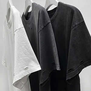 เสื้อยืดโอเวอร์ไซส์ผ้าคอตตอนหนาสำหรับผู้ชาย ล้างสีแบบแอซิดวอช สไตล์วินเทจ ล้างสีแบบสโตนวอช พิมพ์ลายกราฟิกตามสั่ง - Product Image 4