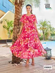 Nuevo Diseño Occidental, Kurta Anarkali de Georgette con Estampado Floral para Mujer, Producto Hecho a Mano al por Mayor, Forma Personalizada, Exportación, MarutiFashion - Product Image 6
