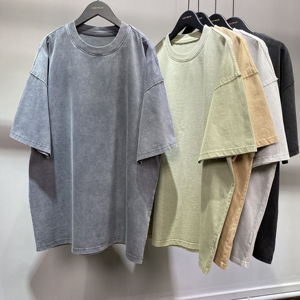 เสื้อยืดโอเวอร์ไซส์ผู้ชาย ผ้าคอตตอน 100% หนานุ่ม ซักย้อมสีแบบวินเทจ ลวดลายโลโก้แบบกำหนดเอง แห้งเร็ว ระบายอากาศได้ดี - Product Image 1