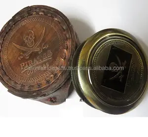 Pirates Of Caribbean Jack Sparrow 2 "Pocket Antiek Messing Kompas W/Mooie Lederen Case CHCOM847