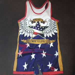 Camiseta de lucha personalizada de poliéster/spandex no transparente 240 GSM impresión por sublimación camiseta de levantamiento de pesas hecha en Pakistán - Product Image 1