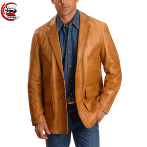 Blazer de cuero ajustado informal para hombre de alta calidad 100% Original de piel de oveja con cuello en V cierre frontal totalmente personalizable - Product Image 1