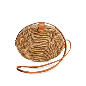 Elegante bolso de ratán de playa bohemio para mujer, monedero redondo de paja tejido a mano con correa de cuero para la moda de verano - Product Image 1