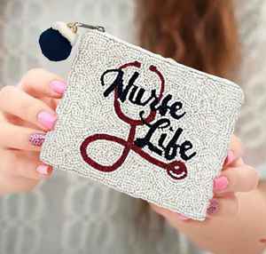 Mini monedero de lona con cuentas de semillas de Nurse Life con cierre de cremallera, bolsa de regalo de maquillaje - Product Image 1