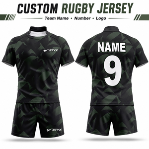 Camiseta de Rugby Koru Maori Personalizada al por Mayor, Cuello Redondo Verde, Transpirable, Pantalones Cortos, Uniforme de Rugby para Clubes y Equipos - Product Image 1