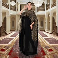 Abayas de luxe modestes grande taille en georgette sans couture, longueur ras du sol, brodées, kaftan ouvert sur le devant, manches longues, pour soirée de printemps