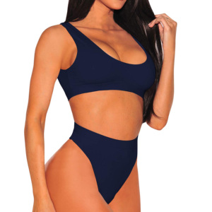 Traje de Baño de Dos Piezas Personalizado para Mujer 2024, 100% Poliéster, Secado Rápido, Transpirable, Espalda Descubierta, Estilo Brasileño, Talla Grande, Ropa de Playa - Product Image 1
