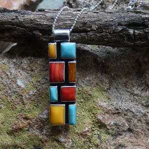 Colgante de mosaico hecho a mano, collar de plata de ley con múltiples piedras preciosas con cadena de 18 pulgadas, regalo para ella - Product Image 1