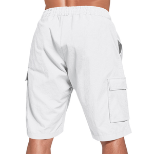 Shorts cargo blancs en coton pour hommes, taille élastique, style décontracté Bermuda avec poches, tissu tissé respirant, taille mi-haute, vente en gros - Product Image 3