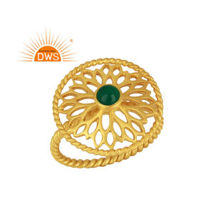 Anillo apilable de piedras preciosas de ónix verde Natural chapado en oro de 18 quilates de plata de ley de Venta caliente, joyería para mujer, regalo para ella - Product Image 1