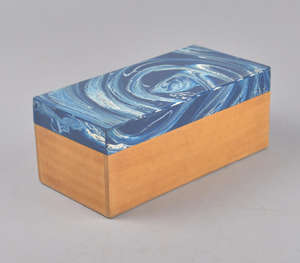 Handcrafted Luxury Wooden Decorative <b>Box</b> Featuring Elegant Deep Blue And White Ocean Marbled Resin Inlay Lid Rectangular Keepsa - Product Image 1