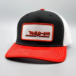 Patch tissé Logo 6 panneaux à bord incurvé de haute qualité structuré profil moyen coton et tissu en maille casquette Snapback chapeaux de camionneur - Product Image 2