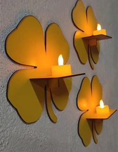 Yellow leaf clover wooden <b>shelf</b> wall mounted storage <b>shelves</b> for home hotels living room kitchen bathroom home decor accessories - Product Image 2