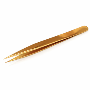 Pince à épiler professionnelle en acier inoxydable à pointe droite dorée pour extensions de cils – Outil d'isolation de précision à prise facile - Product Image 1