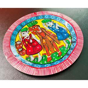 Mukherjee Handicrafts Exquisite Handpainted Aluminium <b>Plate</b> Patachitra Art <b>Wall</b> Hanging 23cm X 23cm - Product Image 2