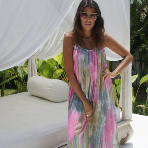 Tie dye-Vestido largo sin mangas para mujer, vestidos largos de cintura alta para vacaciones, playa, Noche y fiesta de verano - Product Image 1