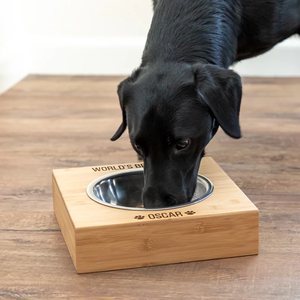 wooden and Stainless Steel Pet Bowl <b>Feeder</b> with Wooden Stand Single Bowl Dish Container for Dogs and <b>Cats</b> - Product Image 6