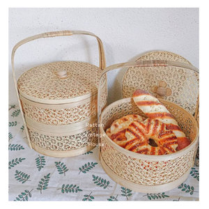 Boîte-cadeau en bambou traditionnel vietnamien-Panier de rangement fait à la main pour le service et l'affichage des aliments au restaurant - Product Image 1