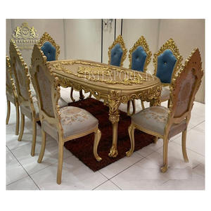 Ensemble de table et de chaises de salle à manger de luxe à double sculpture, nouveau ensemble de salle à manger à double sculpture fait à la main, artisanat royal en bois de teck, meubles de salle à manger - Product Image 1