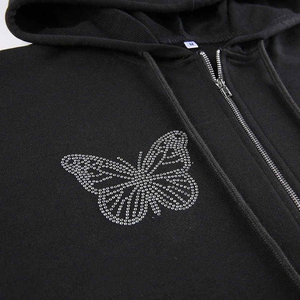 Sudaderas con capucha bordadas personalizadas más vendidas con cordón de mariposa ajustable Cremallera completa Nueva llegada de EE. UU. para el invierno - Product Image 6