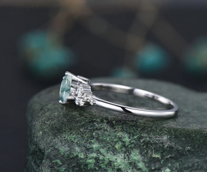 แหวนอาเกตมอสทรงกลม925แหวนเจ้าสาวทำจากเงินแท้สำหรับผู้หญิงของขวัญวันวาเลนไทน์หมั้น - Product Image 4