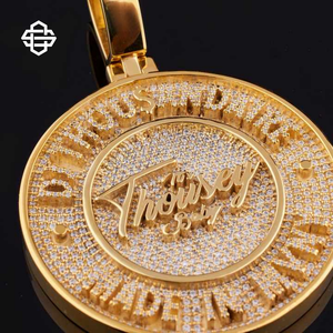 Colgante redondo Hiphop Moissanite Iced Out Color dorado personalizado círculo encanto collar hombres Bling declaración rapero joyería regalo - Product Image 4