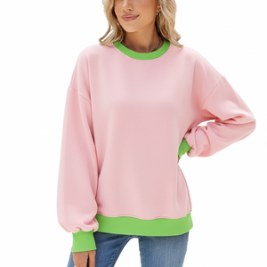 Sudadera Casual Holgada con Cuello Alto para Mujer, al por Mayor, de Poliéster/Algodón, Felpa, Invierno, Manga Larga, Logotipo en el Cuello Delantero y Trasero - Product Image 1