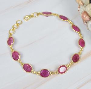 อินเดียคุณภาพดีที่สุดสร้อยข้อมือเทนนิสแฮนด์เมดประณีตเทนนิสแข็ง 925 สร้อยข้อมือเงินสเตอร์ลิง Fine ทับทิมอัญมณีเครื่องประดับ - Product Image 4