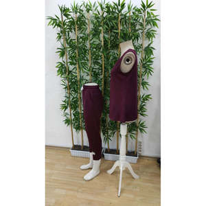 Ensemble deux pièces pour femme, chemisier à bretelles et col rond en viscose à deux fils et pantalon de survêtement, 26611 - Bourgogne - Product Image 6