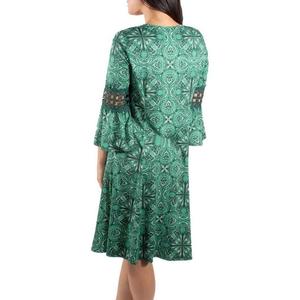 Collezione di Abiti Verdi per Donne di Taglia Piccola NY, Elegante Vestito con Maniche a Campana e Bordo all'Uncinetto, Motivo Floreale, Casual per Occasioni Diurne, Naturale e Traspirante - Product Image 2