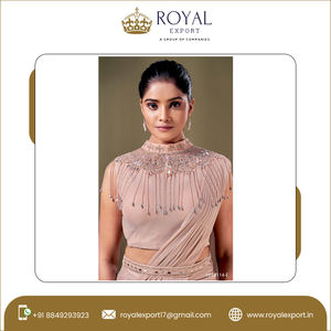 Design accrocheur, sarouel métallique importé entièrement cousu avec Blouse de créateur avec Cape, prêt à porter, Collection - Product Image 5