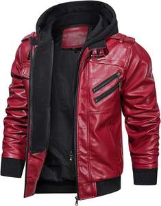 Chaqueta de bombardero de motocicleta con cremallera de invierno informal para hombre, capucha de piel sintética extraíble con cuello levantado, talla XL, lona, acabado OEM - Product Image 3