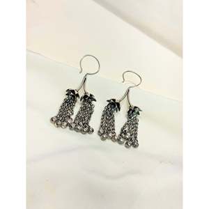 Tridha Statement Gold Plated 925 <b>Silver</b> Drop <b>Earrings</b> with Fish Hook <b>Dangling</b> Tassel Flower Design Featuring Diamond Main Stone - Product Image 4