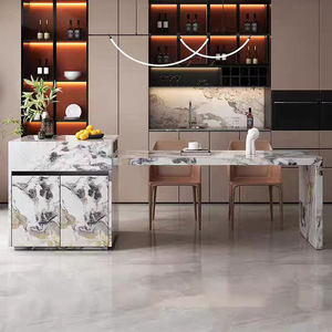 Table de salle à manger en pierre de style européen minimaliste, îlot de cuisine intégré, comptoir de bar multifonctionnel, 2 tiroirs - Product Image 4