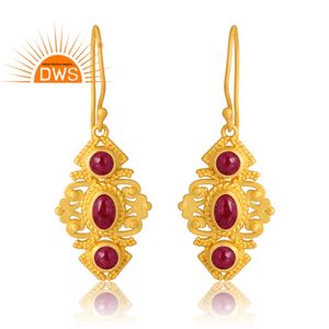 Última Venta de plata esterlina 18K chapado en oro natural teñido rubí piedra preciosa pendiente Demi joyería fina fabricante - Product Image 1