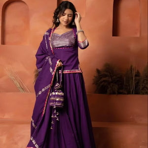 Purple Solid Anarkali Lehenga Set with <b>Cape</b> Style Dupatta Designer Ethnic Wear for Wedding Party Festive Traditional Indian wear - Product Image 1