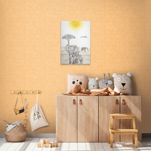 Made In Germany - Home Decor Canvas <b>Picture</b> Safari Elephants - Wall Mural In Beige And Blue - Canvas <b>Picture</b> On Stretcher <b>Frame</b> - Product Image 3
