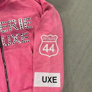 Sudadera con capucha para hombre DTG 400GSM personalizada con diamantes de imitación completos y Sudadera con capucha de diamantes de imitación personalizada Boxy Fit Acid Wash - Product Image 4