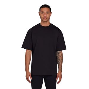 Men's <b>Black</b> Oversized 100% Cotton T-Shirt 190 GSM Streetwear Staple Tee Front & Back Logo Print Drop Shoulder Relaxed Fit - Product Image 2