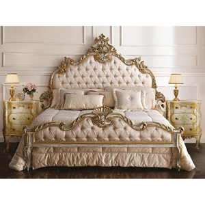 เฟอร์นิเจอร์ห้องนอนสุดหรูและคลาสสิก ทำจากไม้มะฮอกกานี แกะสลักด้วยมือ พร้อมเคลือบสีทอง - Product Image 5