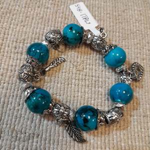 Bracelet artisanal italien unique en perles, pierres et céramiques corallines # 548 - Product Image 1