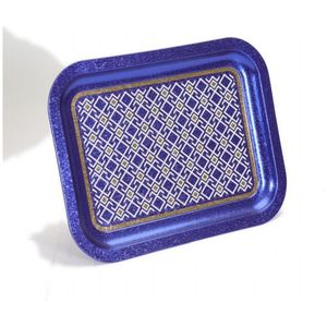 Fondo azul Líneas geométricas Diseño de patrón sin costuras 233x307mm Bandeja rectangular de metal Bandeja decorativa de madera de cuero para servir - Product Image 4