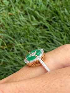 Natural Marquise Cut Green Emerald & Brilliant Cut Diamond Cute Party Cocktail Ring 14K Solid Gold Unisex Wedding Engagement OEM - Product Image 5