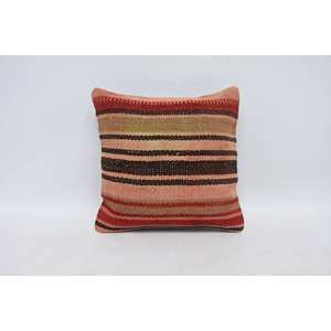 Oreiller en patchwork multicolore Kilim 14x14 pouces Coussin en laine tissée de luxe Feuilles moelleuses Vintage Accent décoratif de chevet - Product Image 1