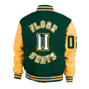 Veste universitaire en toile personnalisée, corps vert, manches jaunes, broderie en chenille, boutons pression, col côtelé, veste unisexe - Product Image 2