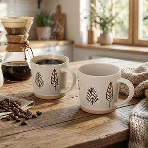 Juego de 2 Tazas de Café de Cerámica Pintadas a Mano, Estilo Minimalista, de Roble y Olmo, Capacidad de 200 ml, Aptas para Lavavajillas - Product Image 1