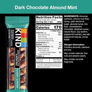 KIND Nut <b>Bars</b>, Dark Chocolate Mint, Healthy <b>Snacks</b>, Gluten Free, Low Sugar, 5g Protein, 12 Count - Product Image 6